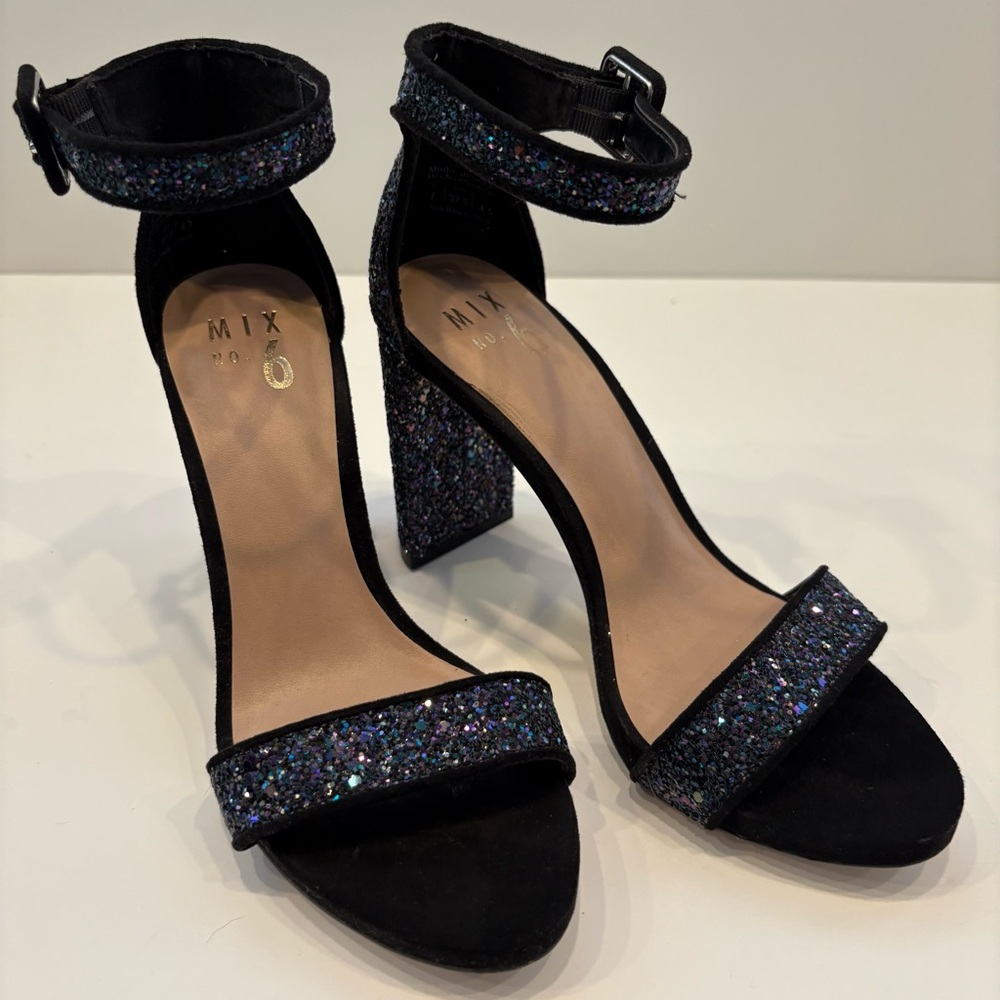 EUC MIX No 6 Sparkling Purple Black Blue Glitter Pump 4” Heels Size 7